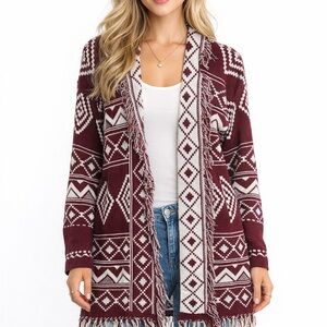 Elegant Burgundy Patterned Cardigan Made in Italy